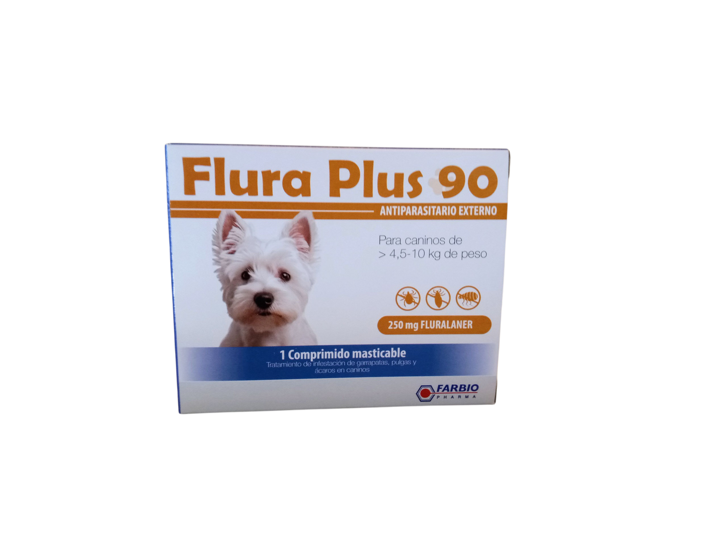 Flura Plus 90 Antiparasitario Externo para Perros 4.5-10 kg | 250 mg Fluralaner | 90 Días de Protección