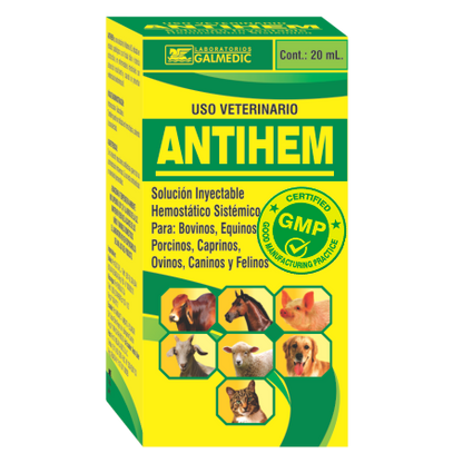 ANTIHEM Hemostático Inyectable 20ml – Coagulante Vitamina K para Todas las Especies - Monte Blanco Distribuciones Veterinarias