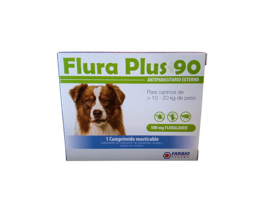 Flura Plus 90 Antiparasitario Externo para Perros 10-20 kg | 500 mg Fluralaner | 90 Días de Protección - Monte Blanco Distribuciones Veterinarias  Monte Blanco Distribuciones Veterinarias