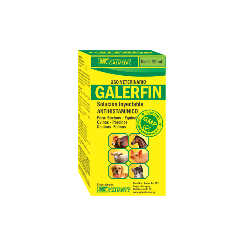 GALERFIN Antihistamínico Inyectable 20ml – Control de Alergias y Reacciones Anafilácticas en Todas las Especies - Monte Blanco Distribuciones Veterinarias