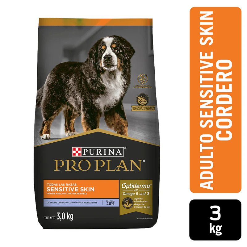 Pro Plan Sensitive Skin Cordero – Alimento para Perros Adultos y Cachorros con Piel Sensible - Monte Blanco Distribuciones Veterinarias 