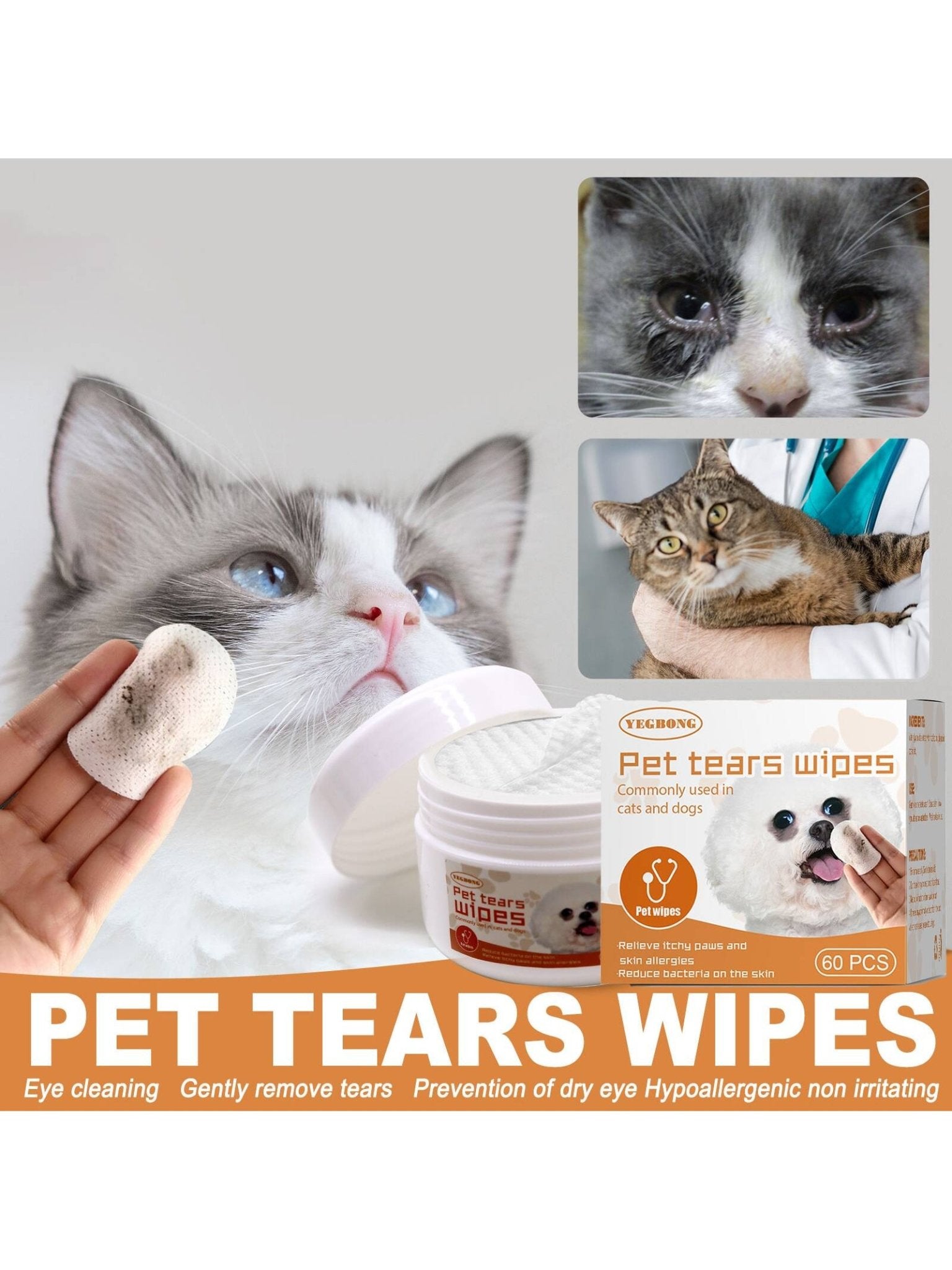 Toallitas Limpiadoras de Orejas y Ojos para Perros y Gatos - Monte Blanco Distribuciones Veterinarias 
