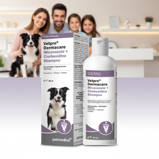 Vetpro Dermacare shampoo veterinario con miconazol y clorhexidina para cuidado dermatológico de perros Monte Blanco Distribuciones Veterinarias