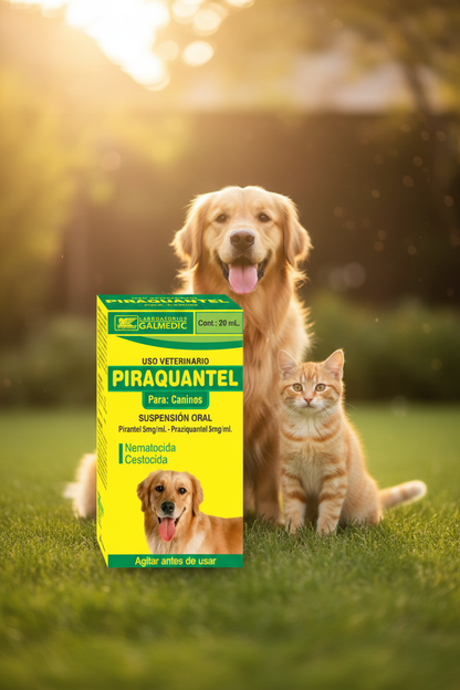 Piraquantel Suspensión Oral antiparasitario perros gatos felices sanos Nicaragua - Monte Blanco Distribuciones Veterinarias