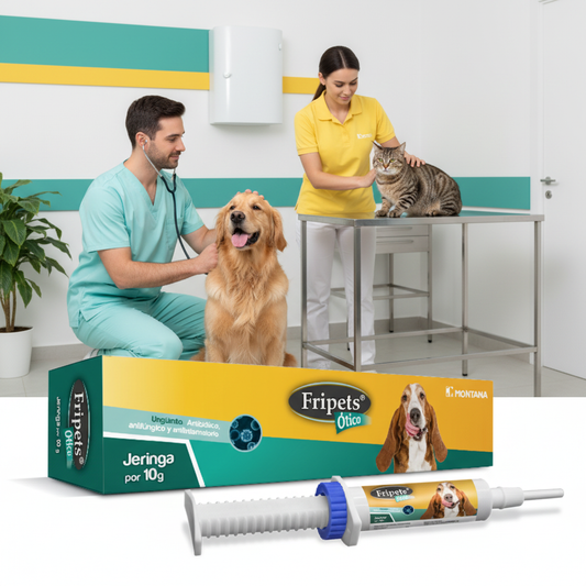 Fripets Ótico ungüento ótico veterinario para otitis y afecciones dermatológicas en perros y gatos Monte Blanco Distribuciones Veterinarias