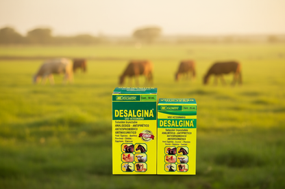 DESALGINA Solución Inyectable Analgésica Antipirética Antiespasmódica 50ml y 100ml por Laboratorios Galmedic – Control de dolor, fiebre y espasmos en equinos, bovinos, porcinos, ovinos, caprinos y caninos. Certificado GMP.